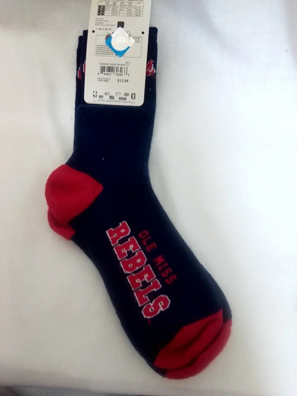 FBF ORIGINALS Ole Miss Rebels socks Large NWT